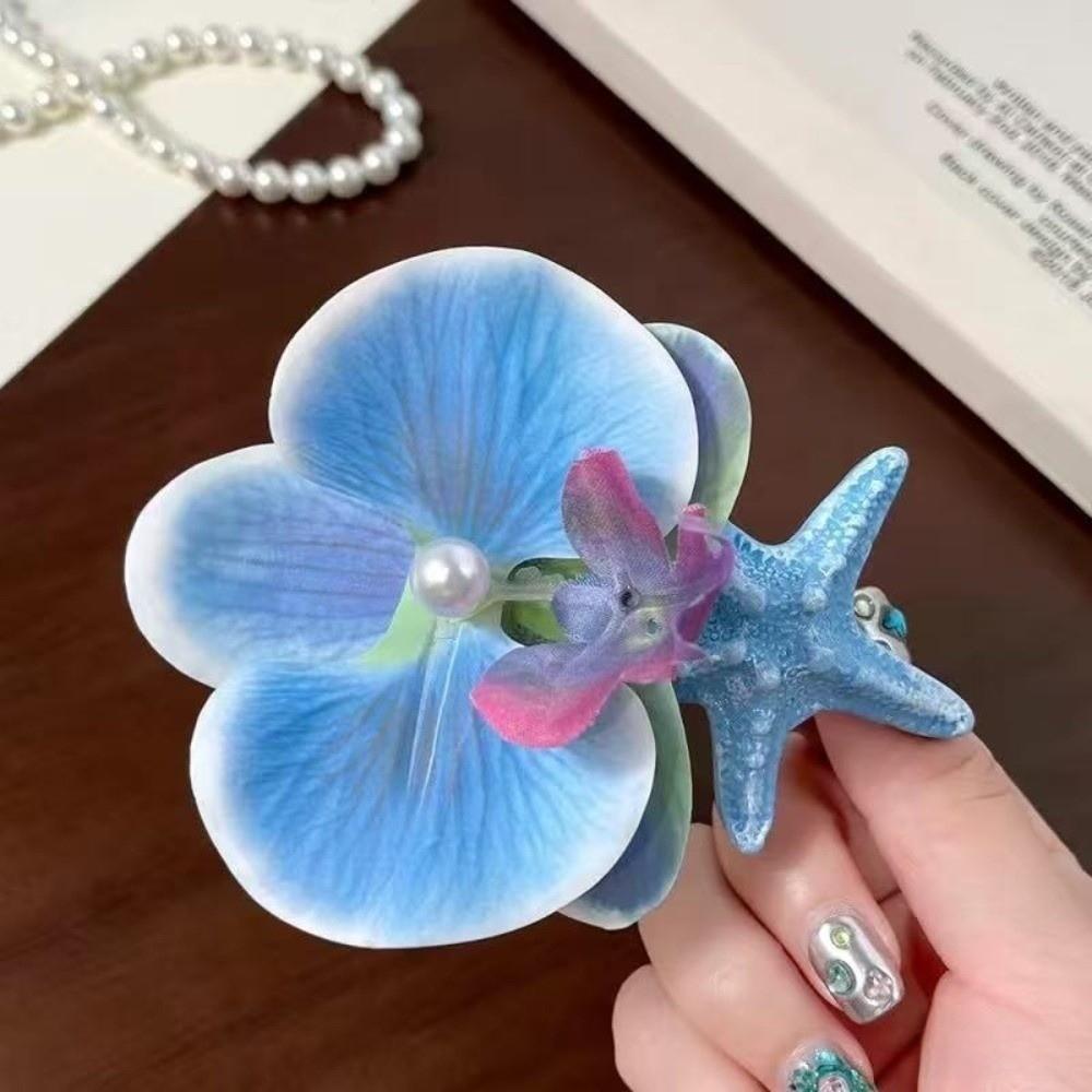 Trendy Orchid Flower Hairpin Vintage Resin Starfish Hair Clip Pearl Hair Clip Seaside Wear