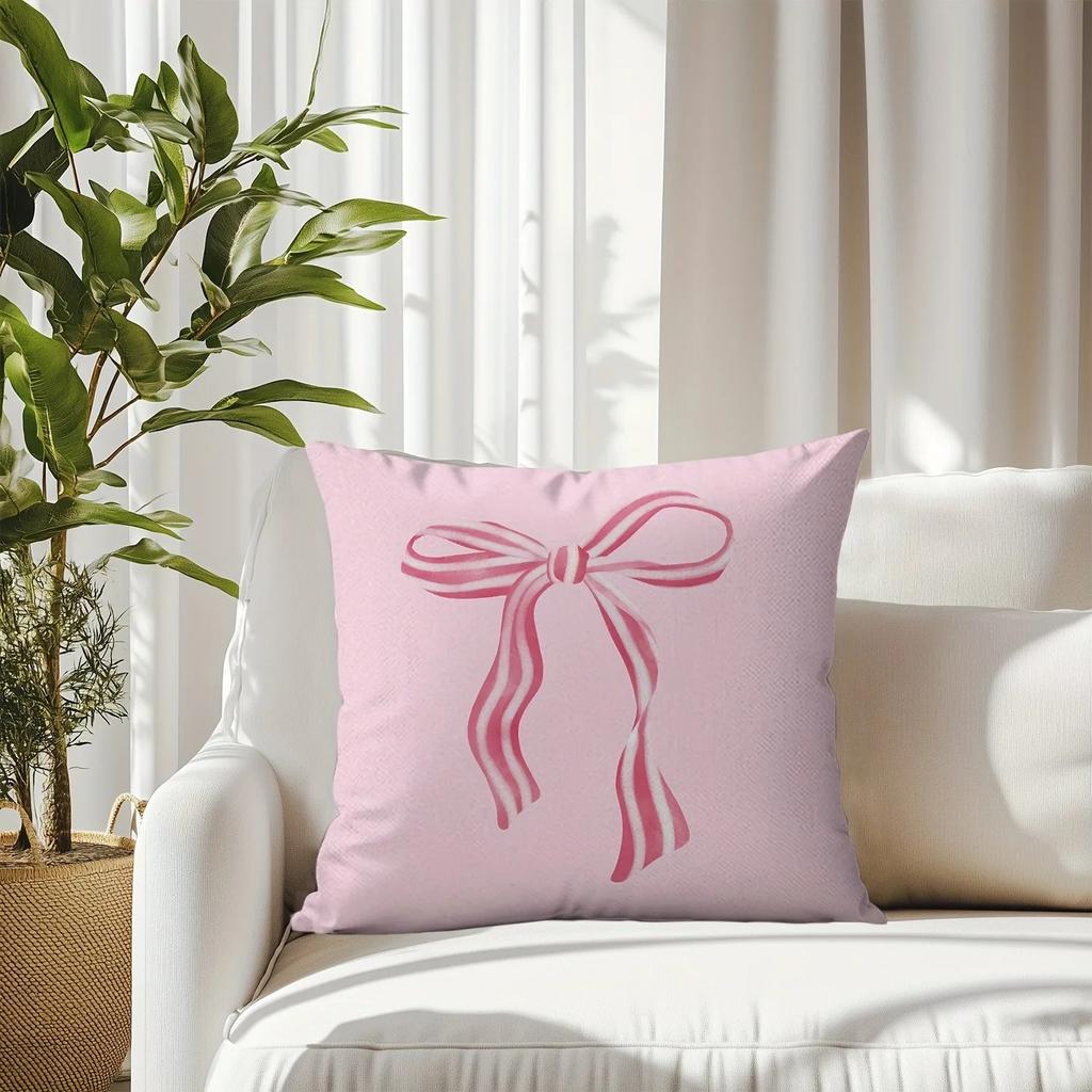 Pink Bow Cherry Blossom Printed Pillowcase Sweet Cute Style Soft Cotton Fabric Breathable For Bedroom Decor Girl'S Room Aestheti