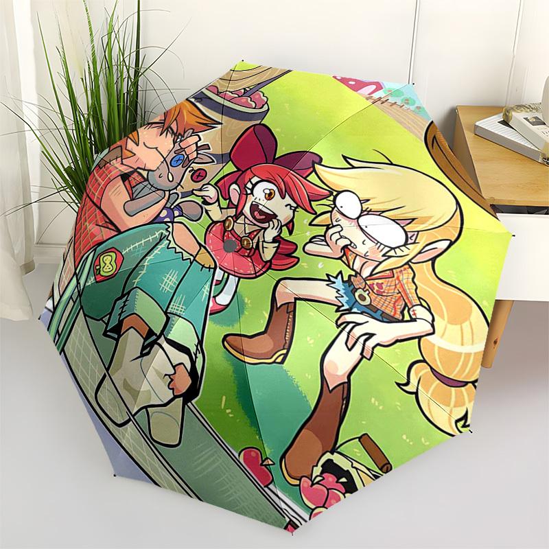 

1pc Scarecrow, Little Red Riding Hood, and Goldilocks Outdoor Umbrella - Automatic Opening/Closing, Portable 3-Fold Design with 8-Bone Iron Frame - Pe