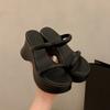 Thick-soled Heightening One-word Cool Slippers for Women's Summer Outer Wear New Simple Small Versatile High-heeled Sandals