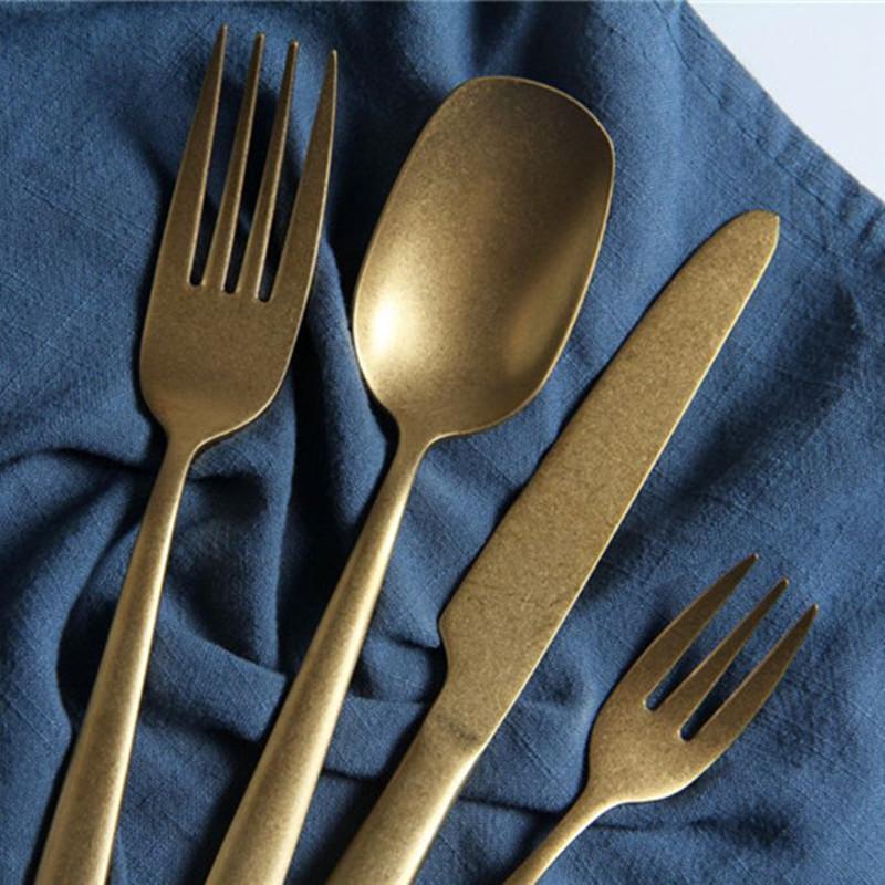 Retro Stare Złoto Nóż, Widelec, Łyżka ze Stali Nierdzewnej, Ins Skandynawska Łyżka do Zupy, Nóż do Steku, Domowe Rekwizyty do Fotografii Soft