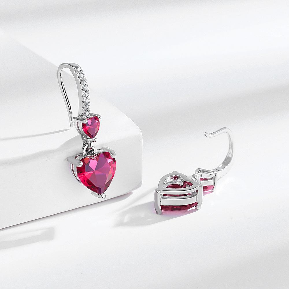 2026 Sweet Peach Heart Crystal Earrings Zircon Copper Ear Buckles Personality Earrings Women's Earrings Jewelry Accessories