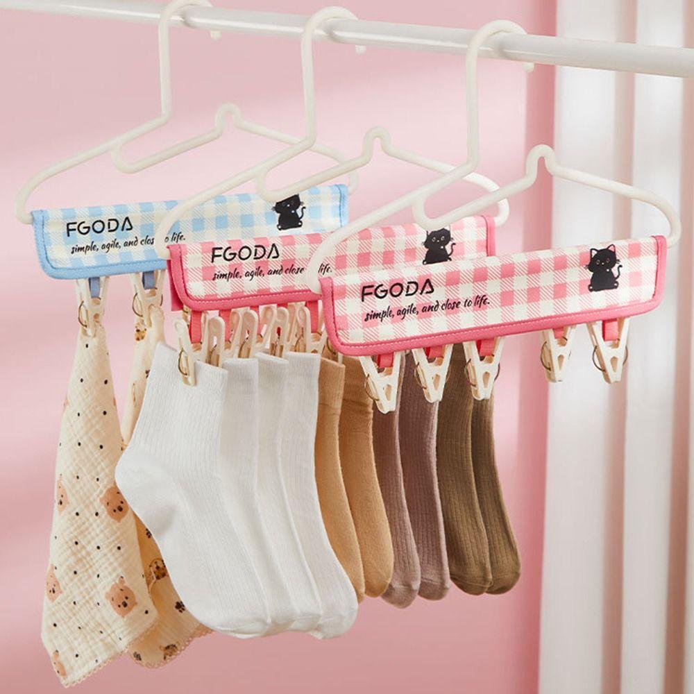 

Non-slip Folding Socks Organizer Holder Cartoon Portable Clothes Drying Rack Scarf Blue 5 Hooks