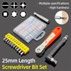 Zestaw bitów do wkrętarki 25 mm Płaskie Phillips Pozidriv Torx Kwadratowe Sześciokątne Uchwyt bitów Chwyt sześciokątny 1/4" Klucz grzechotkowy Narzędzia ręczne