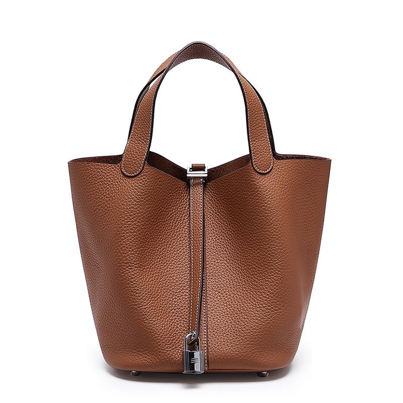 [New] High-quality First-layer Cowhide Niche Vegetable Basket Handbag Female, Genuine Leather Large-capacity High-end Bucket Bag