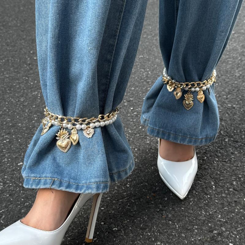 Personalized Metal Imitation Pearl Heart Chain Fashion Foot Ankle Beach Party Jewelry For Women Girl Foot Bracelet Anklet Gifts
