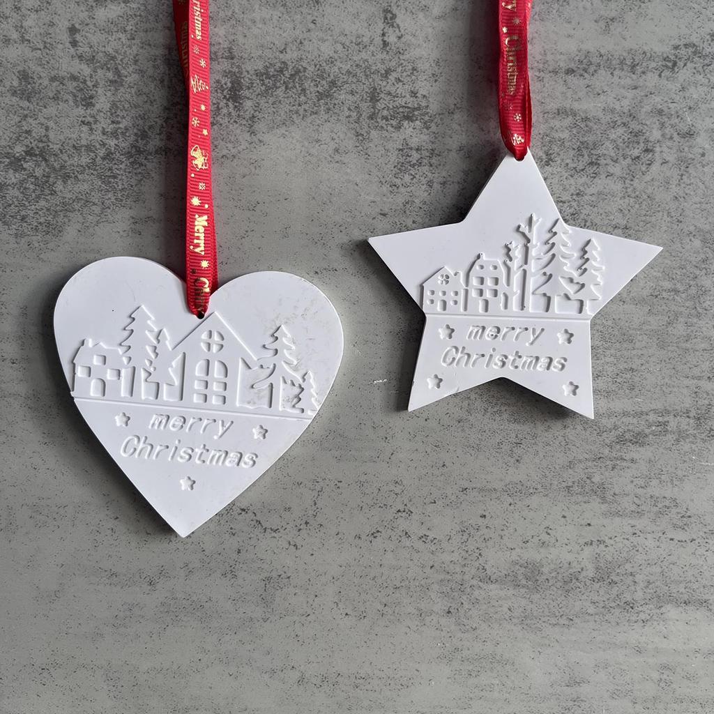 Heart Pentagram House Tree Pattern Hanging Plaque Silicone Mold Merry Chrismas Pendant Decoration Plaster Mould