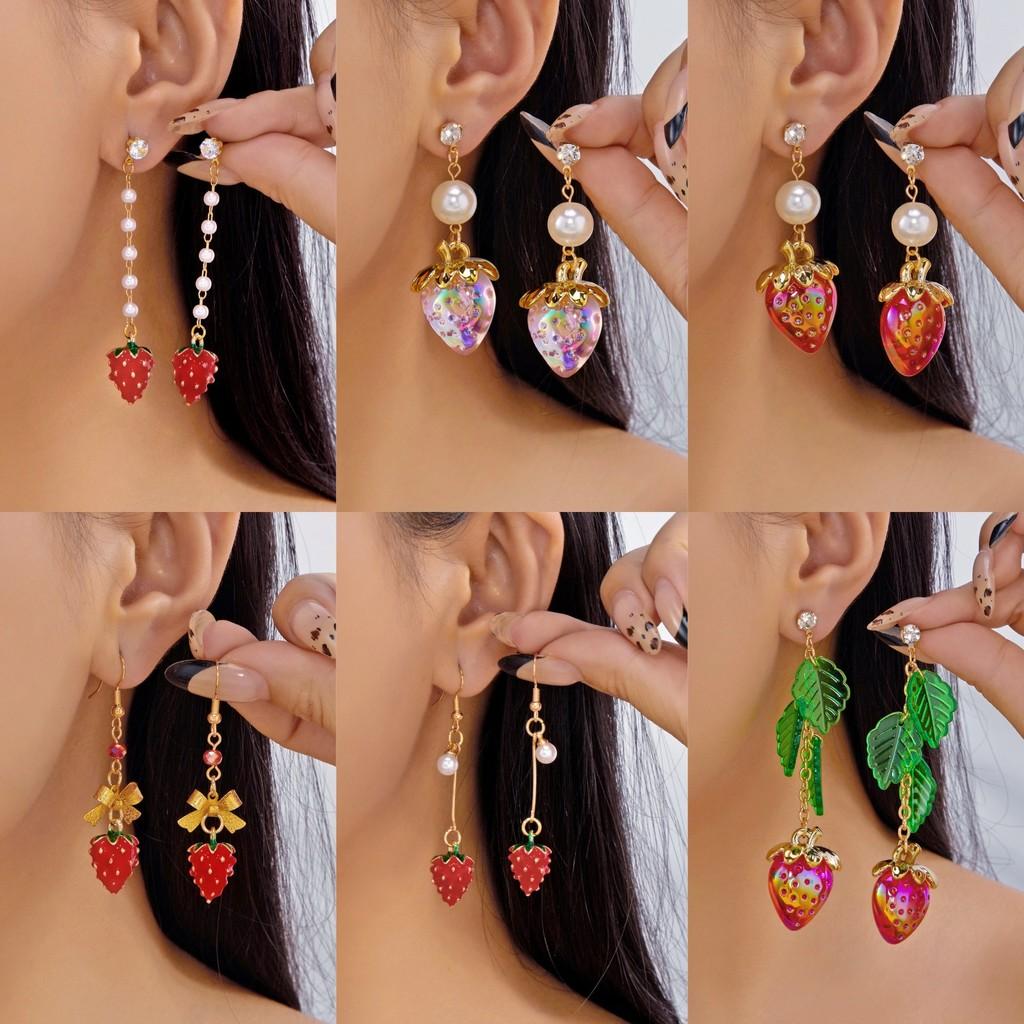 Flower Earrings Alloy Pearl Drop Jewelry For Women With Fruit Design For Casual Wear