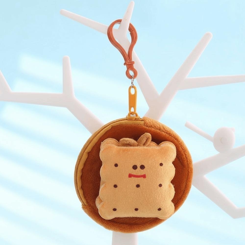 

Mini Coin Purse Round Shape Cartoon Pattern Zipper Wallet With Zipper Portable Simulated Food Pendant Travelling Storage