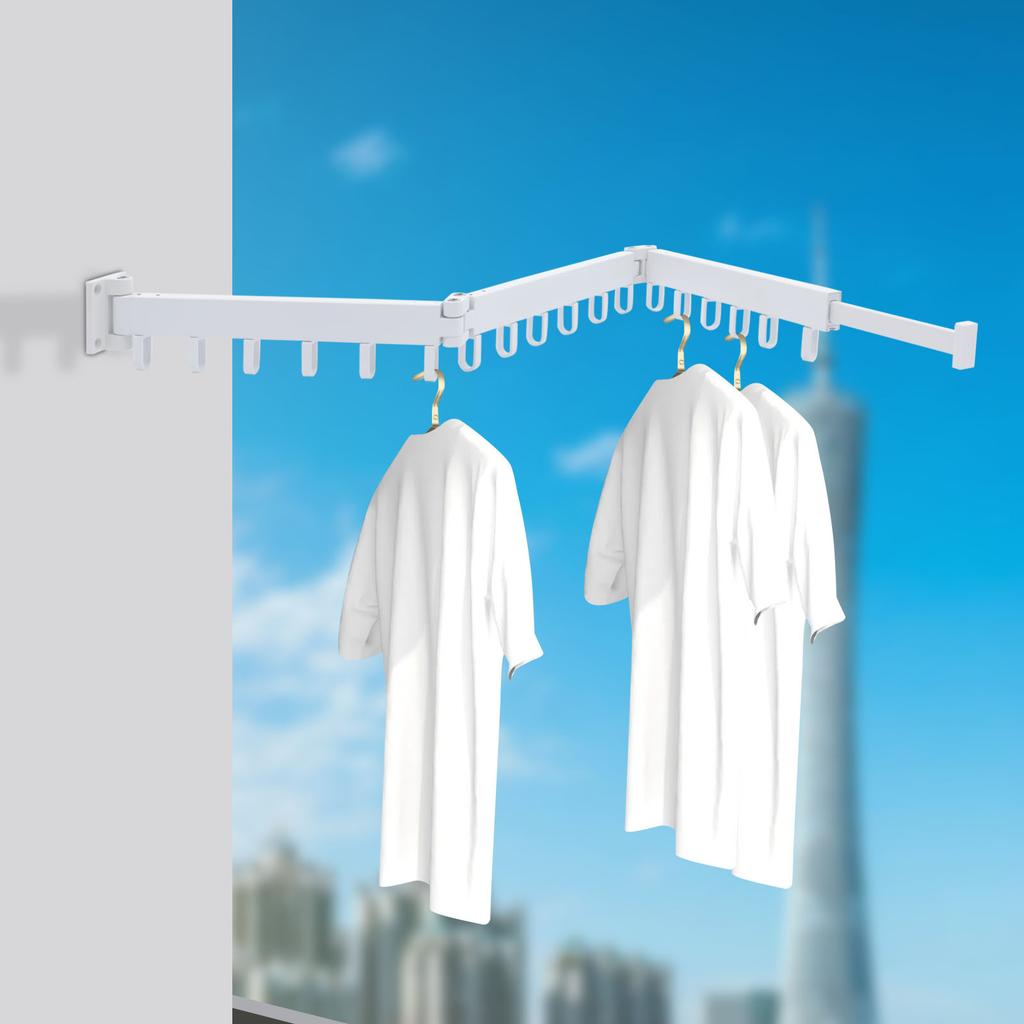 Wall Mounted Clothes Drying Rack,Tri-Fold Retractable Laundry Rack,Space Saving Collapsible Clothes Hanger 110lbs Load Capacity