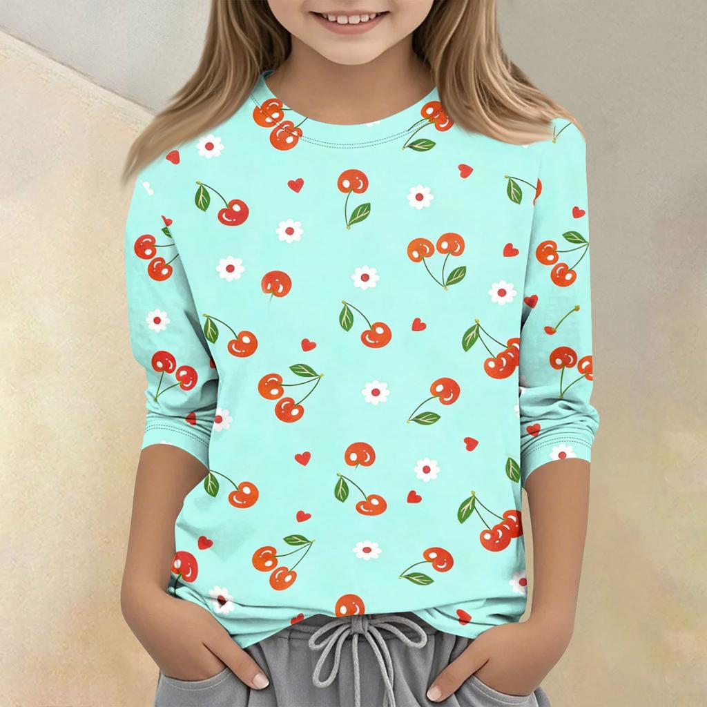 Children's Printed Round Neck Seven Quarter Sleeve Casual T-shirt