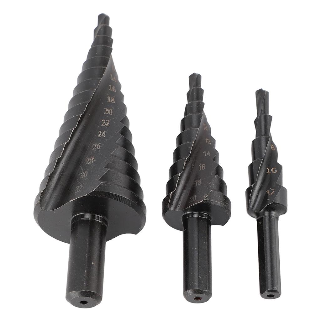 3PCS Spiral Step Drill Bit Set 4 to 32mm HSS High Speed Steel Cone Hole Cutter Bit for Drilling Plate Aluminum Metal