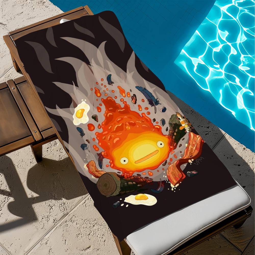 

anime C-Calcifer cute F-flannel-l Towel Beach Quick Dry Soft Pool Towels Gift for Travel Gym Shower Camping sports W40*H60(CM)