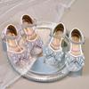 Girls' 2025 Spring/Summer Rhinestone Bow Headwrap Soft Sole Fashionable High-Heeled Sandals