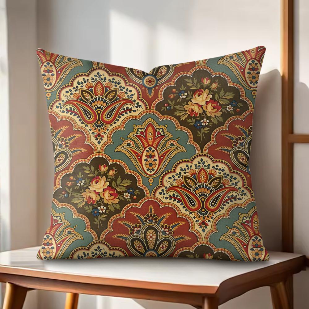 Persian Rug Pattern Cushion Cover Natural Linen Organic Fabric DoubleSided Printing Couch Pillow Covers Home Decor
