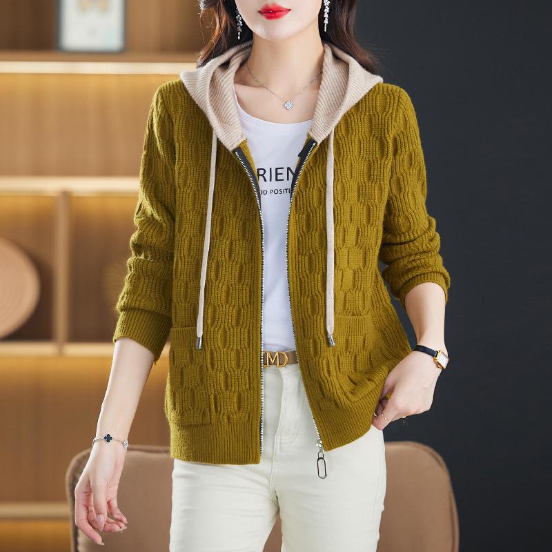 Hooded Sweater Jacket for Women In Spring and Autumn Stylish Spring Zipper Knitted Cardigan