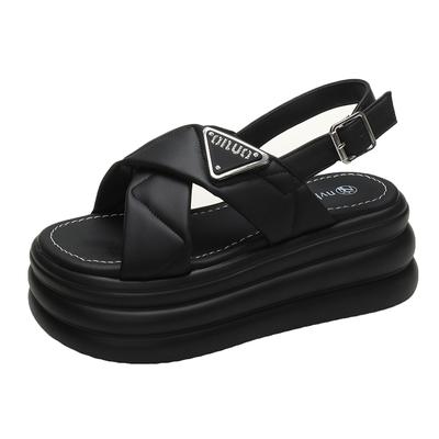 Mode Neue Sommer Frauen Chunky Sandalen Leder Hohe Plattform Trainer Atmungs Casual Hausschuhe Schuhe Frau 7,5 CM Heels Keil Turnschuhe