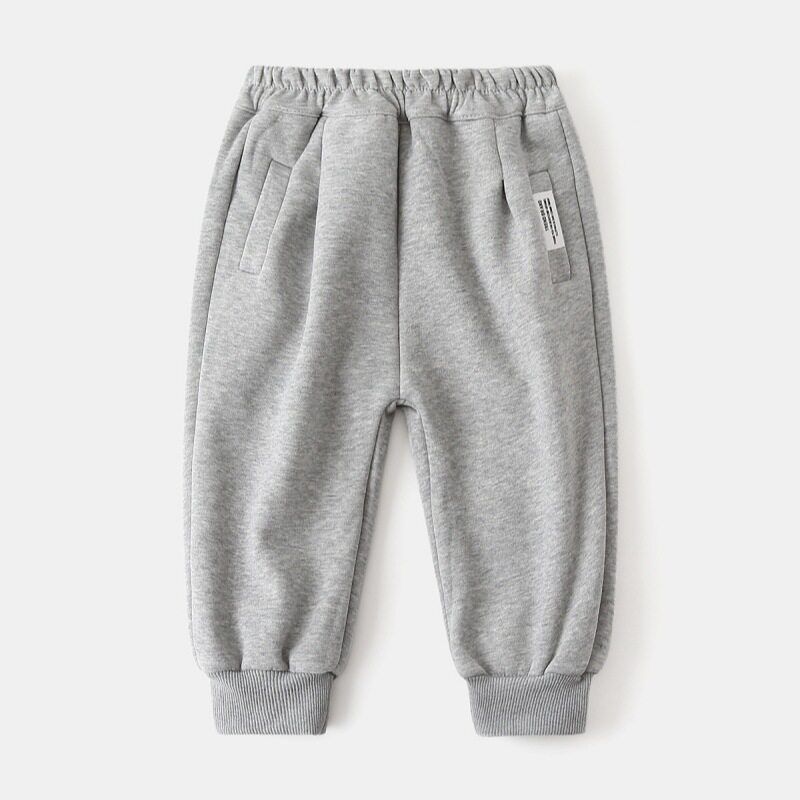 Children's Thickened Pants for Autumn and Winter, Boys' Composite Fleece Sweatpants, Baby Boys' Warm Solid Color Low-Waist Pants