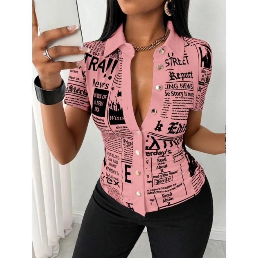 YYFS Damenmode Casual Sommer Frühling Kurzarm Polokragen Blusen & Hemden