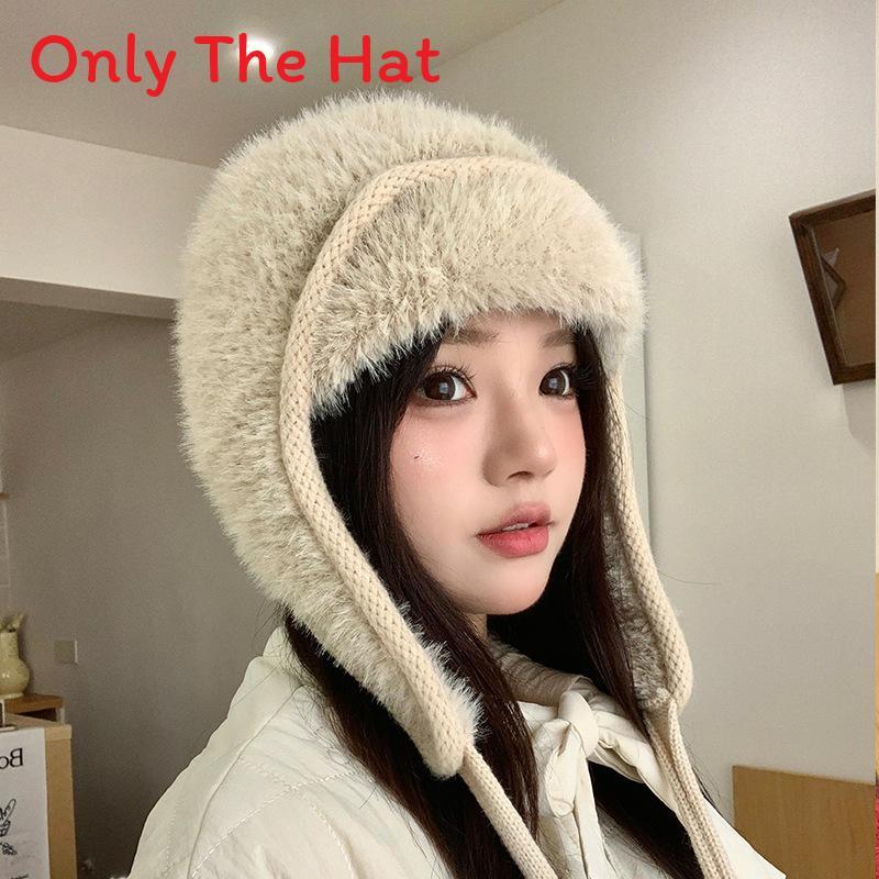 Knitted Winter Hat With Plush Ear Cover For Outdoor Cold Weather Fashion Style