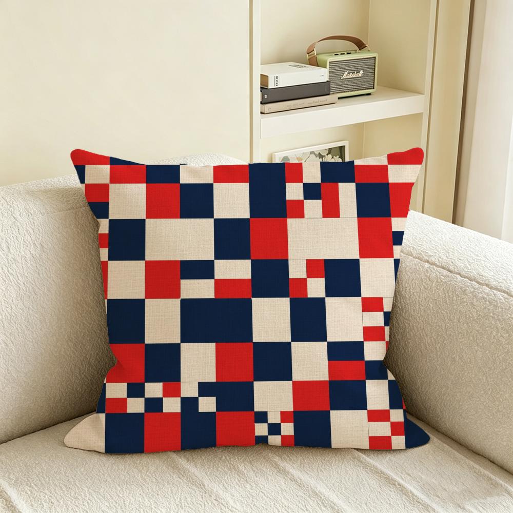 Pattern Checkerboard Cushion Cover Natural Linen Pillowcase Set AllinOne Decor for Sofa Bedroom Chair