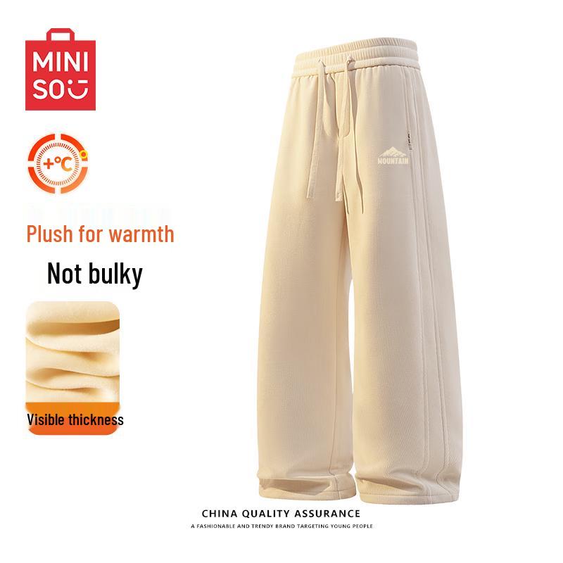 MINISO Men's American Retro Corduroy Loose Straight-Leg Fleece Pants