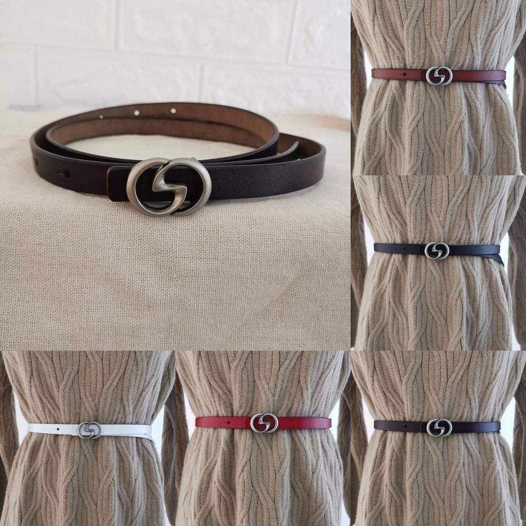 Women Cowhide Modern Belt Slim Leather Waist Belt Snap Closure Daily Outfits