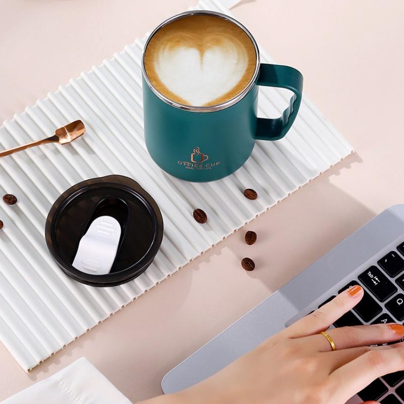 500ML Stainless Steel Mug With Lid Double Layer Coffee Milk Graduated Mouth Cup Creative Insulation Tea Mug Office Thermos Gifts