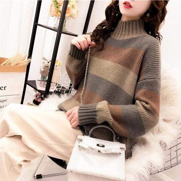 

WTEMPO Women s Loose Casual Versatile Long Sleeve Warm Pullovers Spring Autumn Large Size Solid Color O-Neck Sweaters One Size кофейный