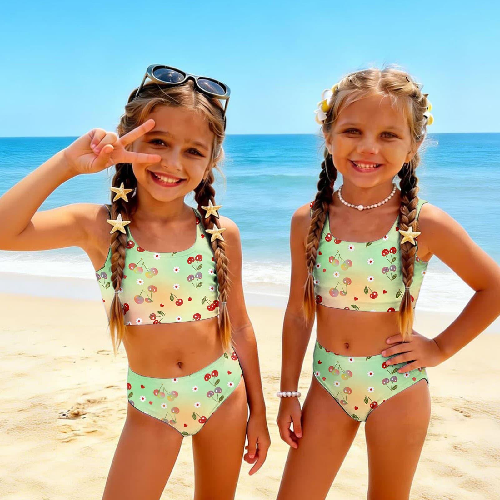 

Girls Two Piece Swimsuit Set Tankini Top and High Waist Bottoms Fruit Print Summer Swimwear for Kids Comfortable Fit 90