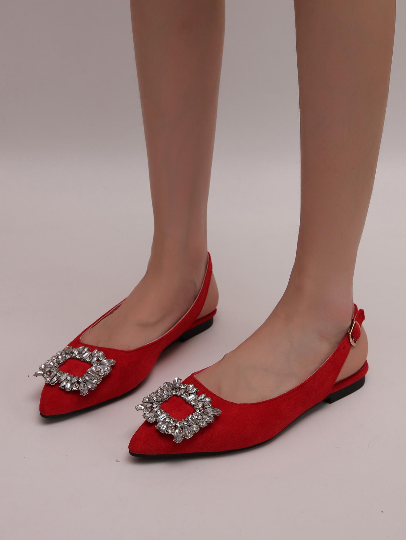 

мода классические элегантные босоножки с открытой пяткой женские стразы пряжка сзади ремешок плоские балетки новый дизайн обувь бренд мюли офис женские 35 красный