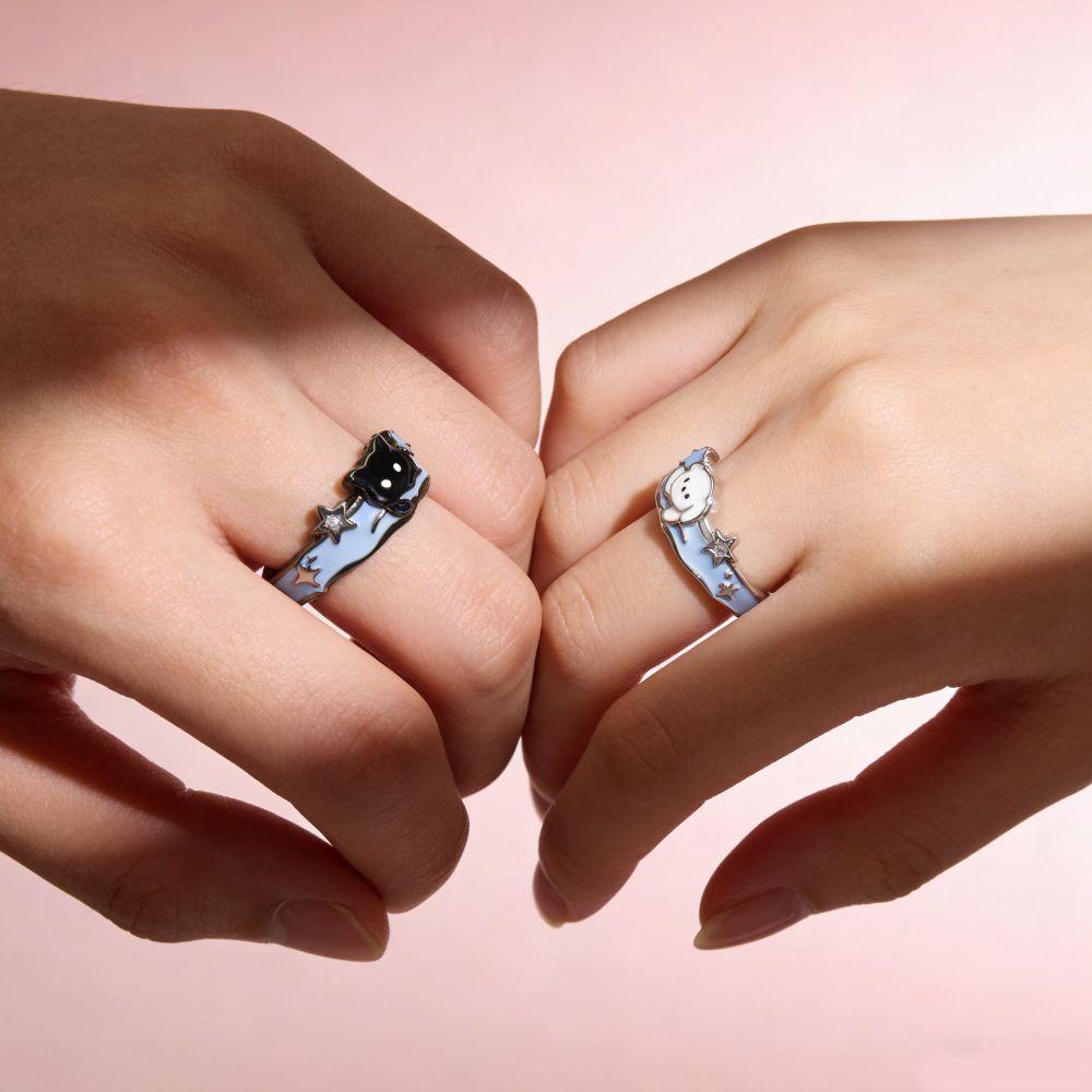 Zinc Zinc Alloy Couple Star Rings Puppy Valentine's Day Gifts Cute Cat Dog Rings Couple
