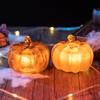 2Pcs LED Glass Pumpkin Set Starry Night Design Halloween Thanksgiving Decor Lighted Lantern Indoor Fall Decoration