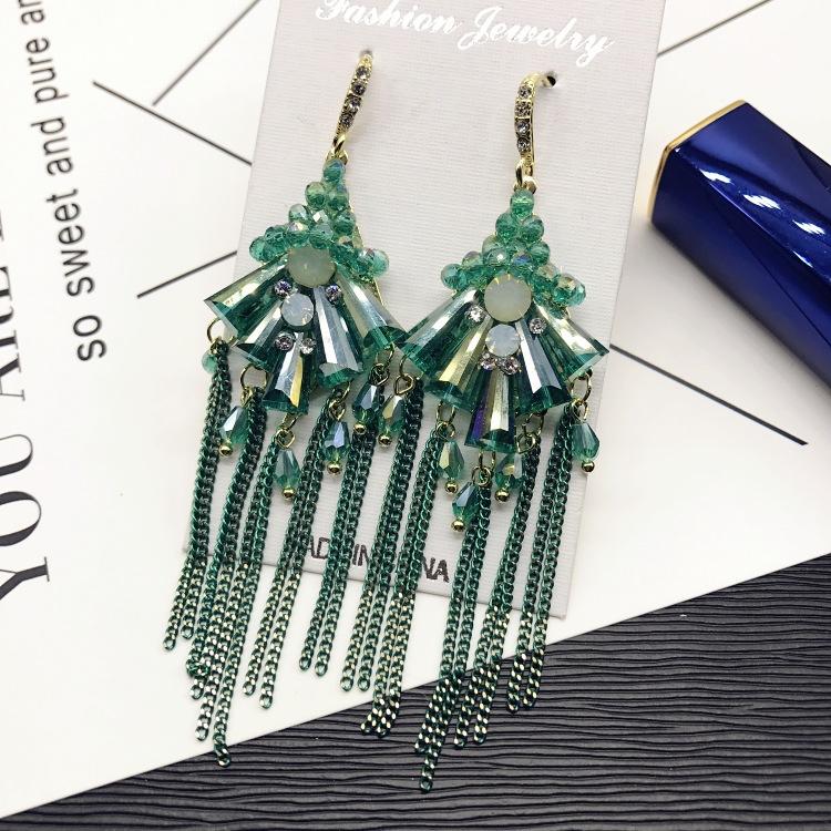 Light Luxury Crystal Diamond Long Earrings, Retro Style Temperament Fringed Earrings, Versatile Stud Earrings with Accessories