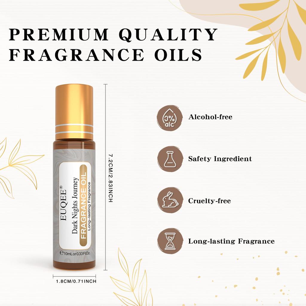 EUQEE 10/20/30ml Dark Nights Journey Olio Profumato Roll-on Deodorante per Ambienti Corpo Sollievo Aromaterapia Naturale Profumi Fai da Te Candela