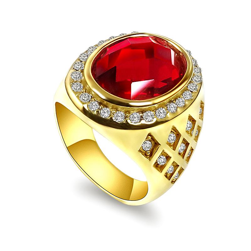 2026 European and American Jewelry Retro Style Ring Geometric Sticky Diamond Ruby Titanium Steel Ring no. 8 золотой