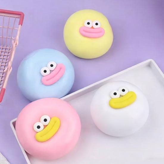 Cartoon Sausage Mouth Stress Ball Bun Squeeze Fidget Big Eyes Steamed Toy Soft Stretchy Decompression Dumpling