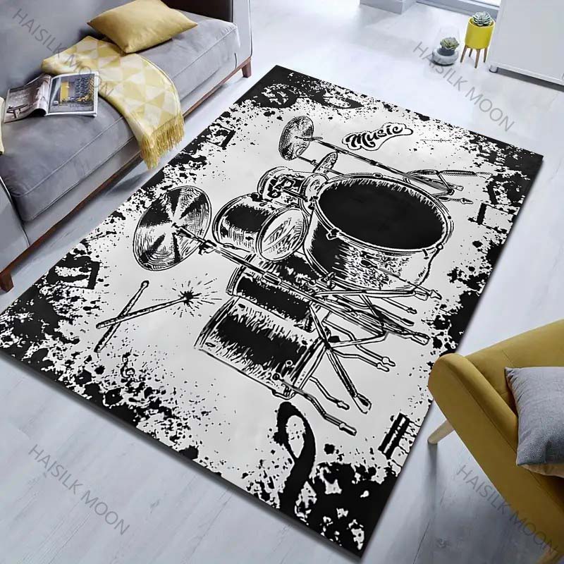 Alfombra Creativa con Estampado de Batería de Varios Tamaños para Sala de Estar, Dormitorio, Mesita de Noche, Mesa de Sofá, Felpudo, Alfombra Decorativa para el Hogar, Tamaño Grande