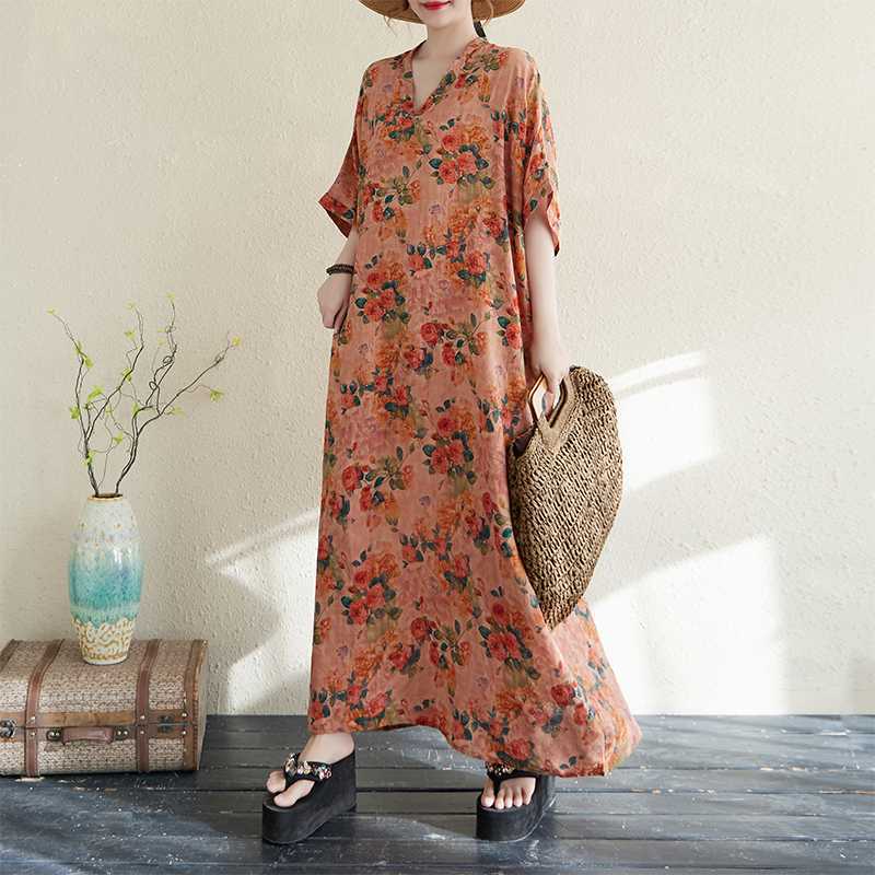 Summer Color Travel Retro Long Skirt Cotton Linen Dress