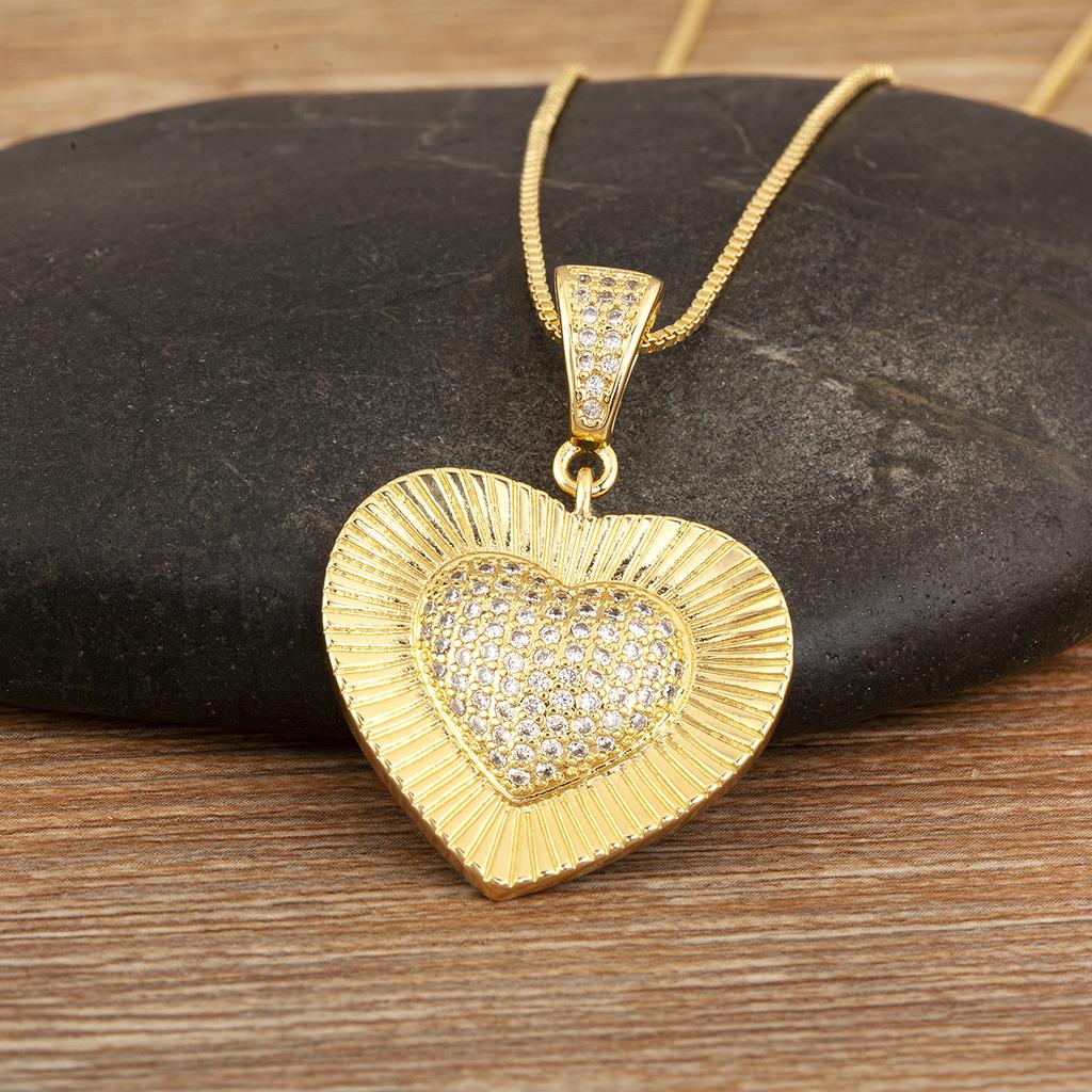 Nidin Classic New Design 3 Styles Heart Shape Charm Pendant Necklace For Female Male Light Luxury Copper Neck Jewelry Chic Gifts