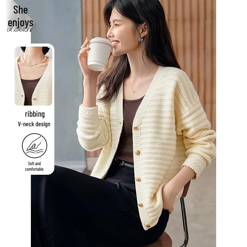 Women s Versatile V-Neck Knitted Cardigan M