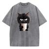 T Shirt Vintage Coffee Cat Washed  Cotton TShirt Graphic Tee Casual Streetwear Spring Summer