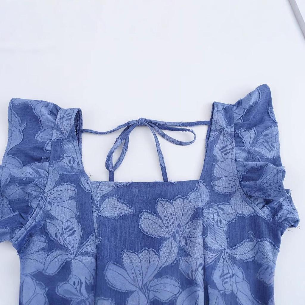 2025 Spring Women's European Style Square Neck Casual Jacquard Dress