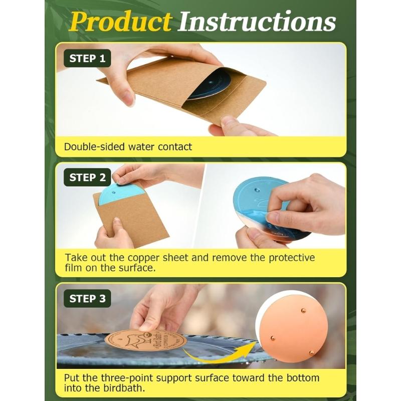 Passivated Copper Birdbath Purifier Disc 3 Leg Design Maximizes Water Contact Prevents Green Build Up Efficiently