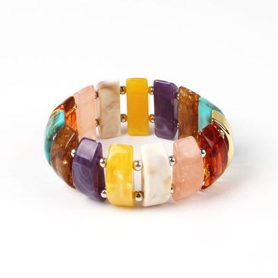 Geometric Irregular Beaded Elastic Bangle Ethnic Chunky Bracelet Hand  Bohemian Multicolor Acrylic Bracelet for Women New