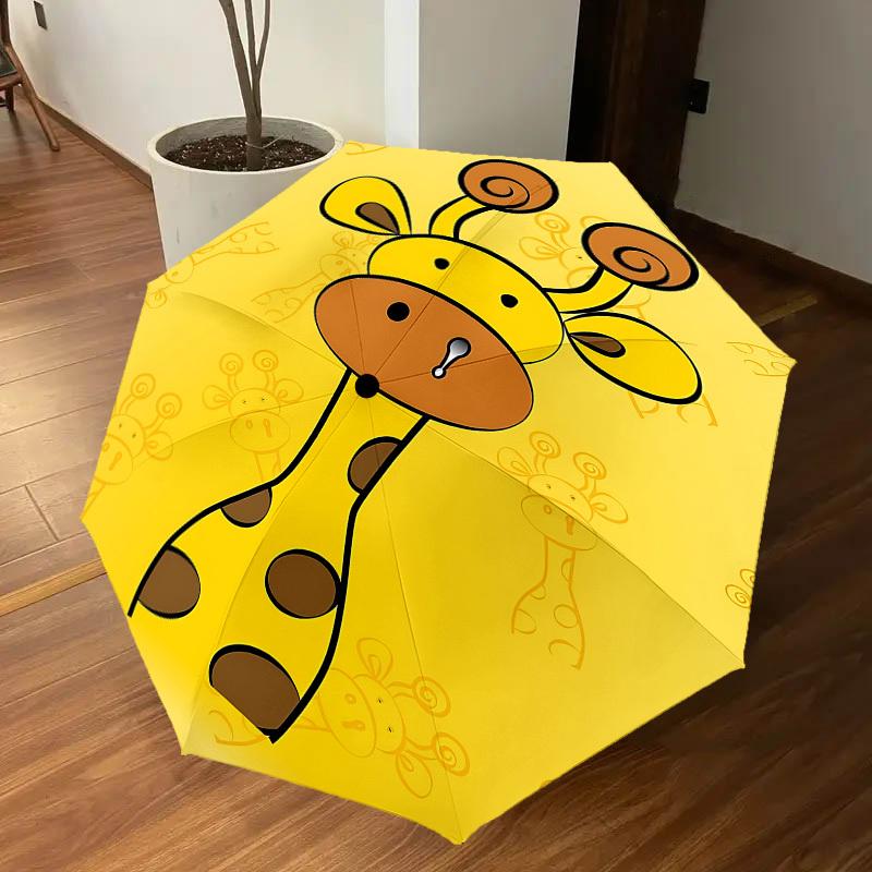 1PC Giraffe Pattern Umbrella-8-Rib Reinforced, Automatic Open, Lightweight & Durable, Cute Fashion Accessory for Outdoor-F2654