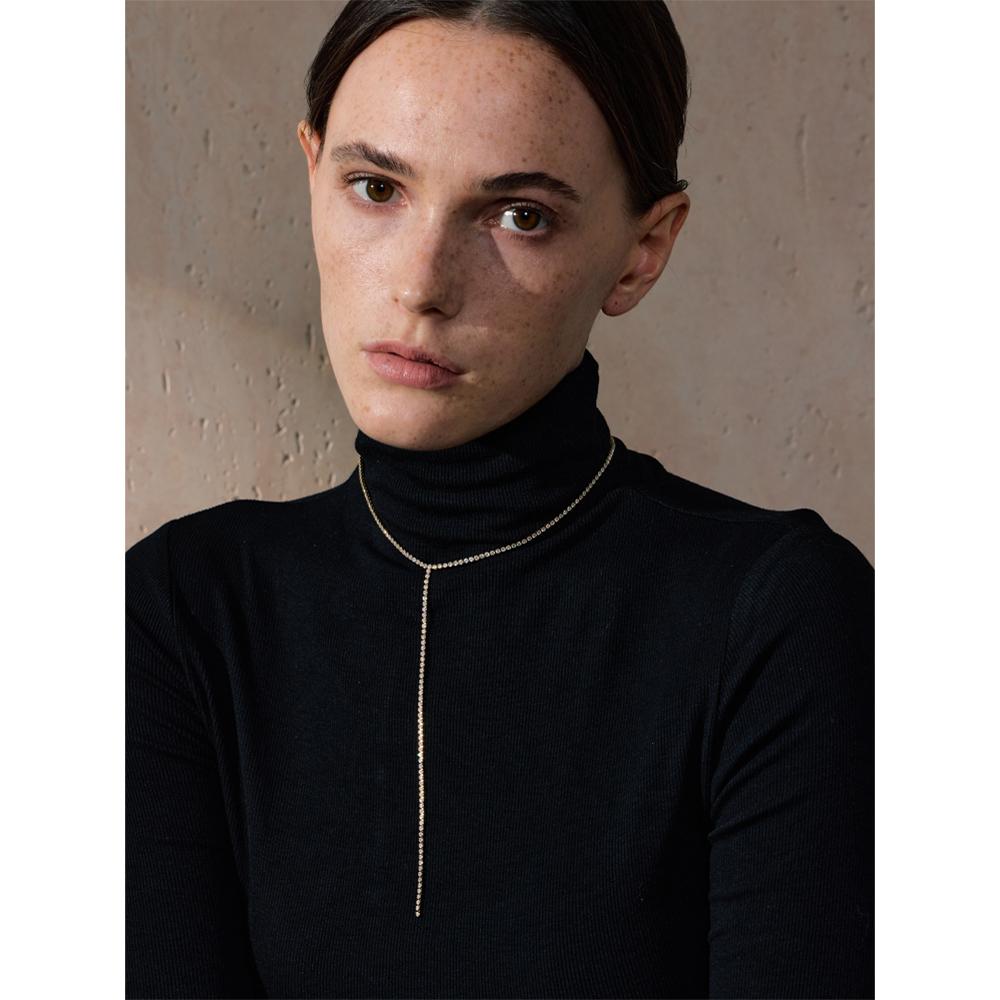 Yhpup Waterproof Shiny Cubic Zirconia CZ Chain Long Drop Necklace for Women Stainless Steel Premium Jewelry Party for Self Gift
