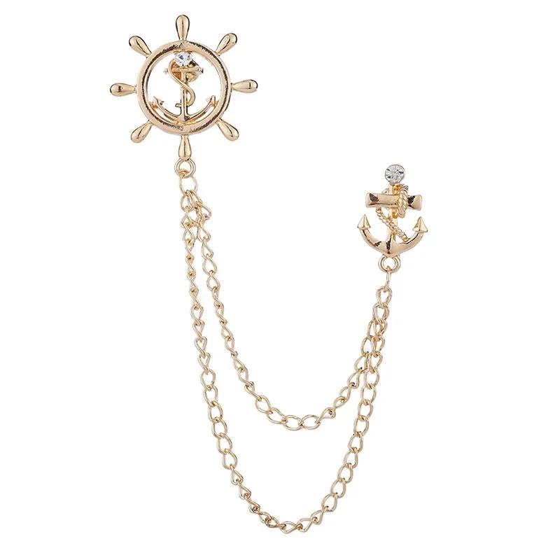 Korean Fashion Tassel Rudder Brooch Anchor Rhinestone Badge Men s Suit Shirt Lapel Pin Luxulry Jewelry for Women Accessories