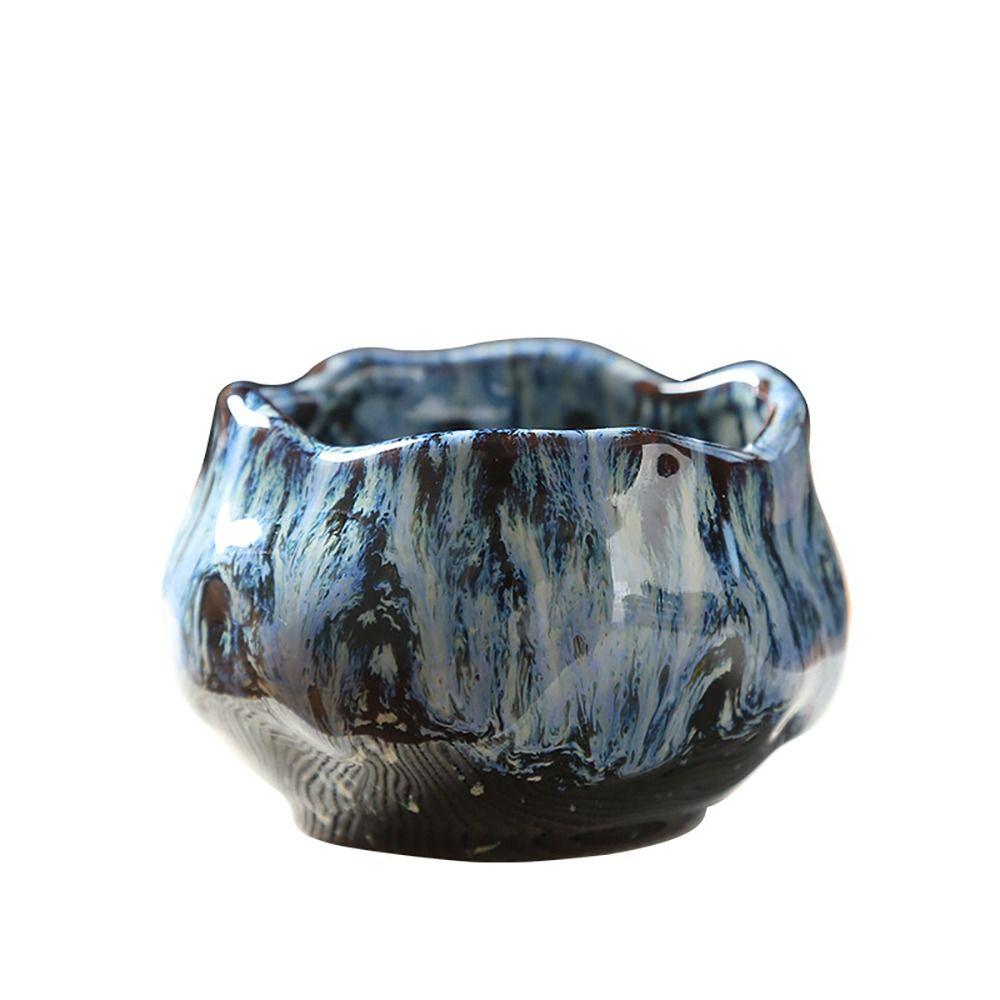 Ceramic Teacup Kiln Transformation Tea Bowl Water Cup Lotus Shape Temmoku Glaze Nordic Style Household Creative Drinkware 150ml