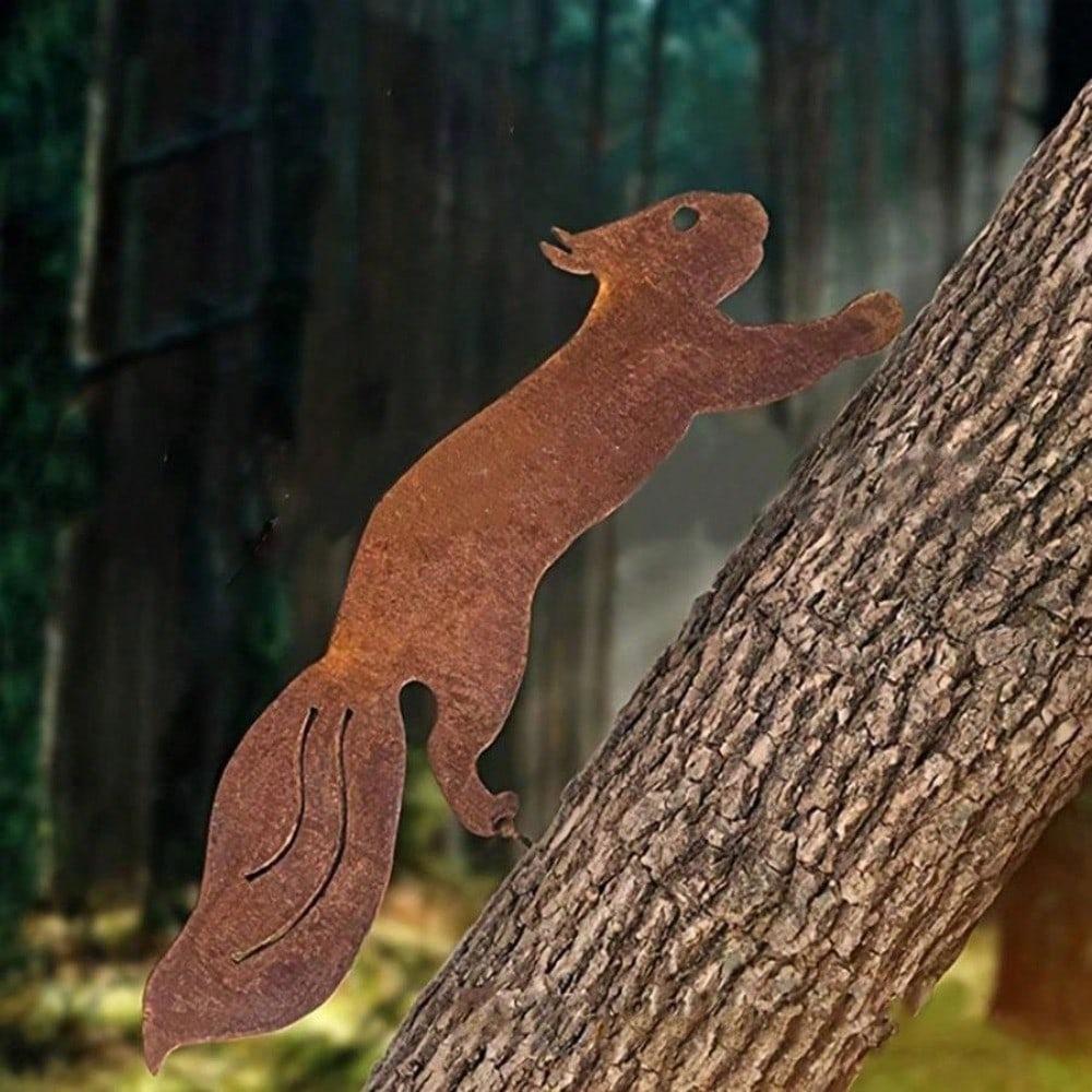 Metal Squirrel Garden Stake, Rustic Iron Animal Silhouette for Outdoor Yard Patio Decor, Vintage Wildlife Lawn Art